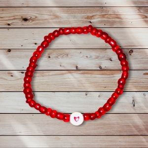 Seed beaded bracelet Red with a Heart